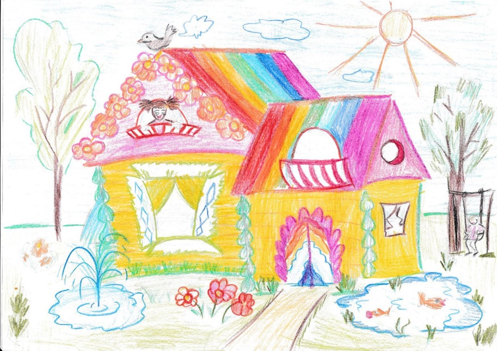 Рисунок дом мечты 7 класс изо. Домик рисунок. Домик детский рисунок. Дом для рисования. Красивые детские рисунки.
